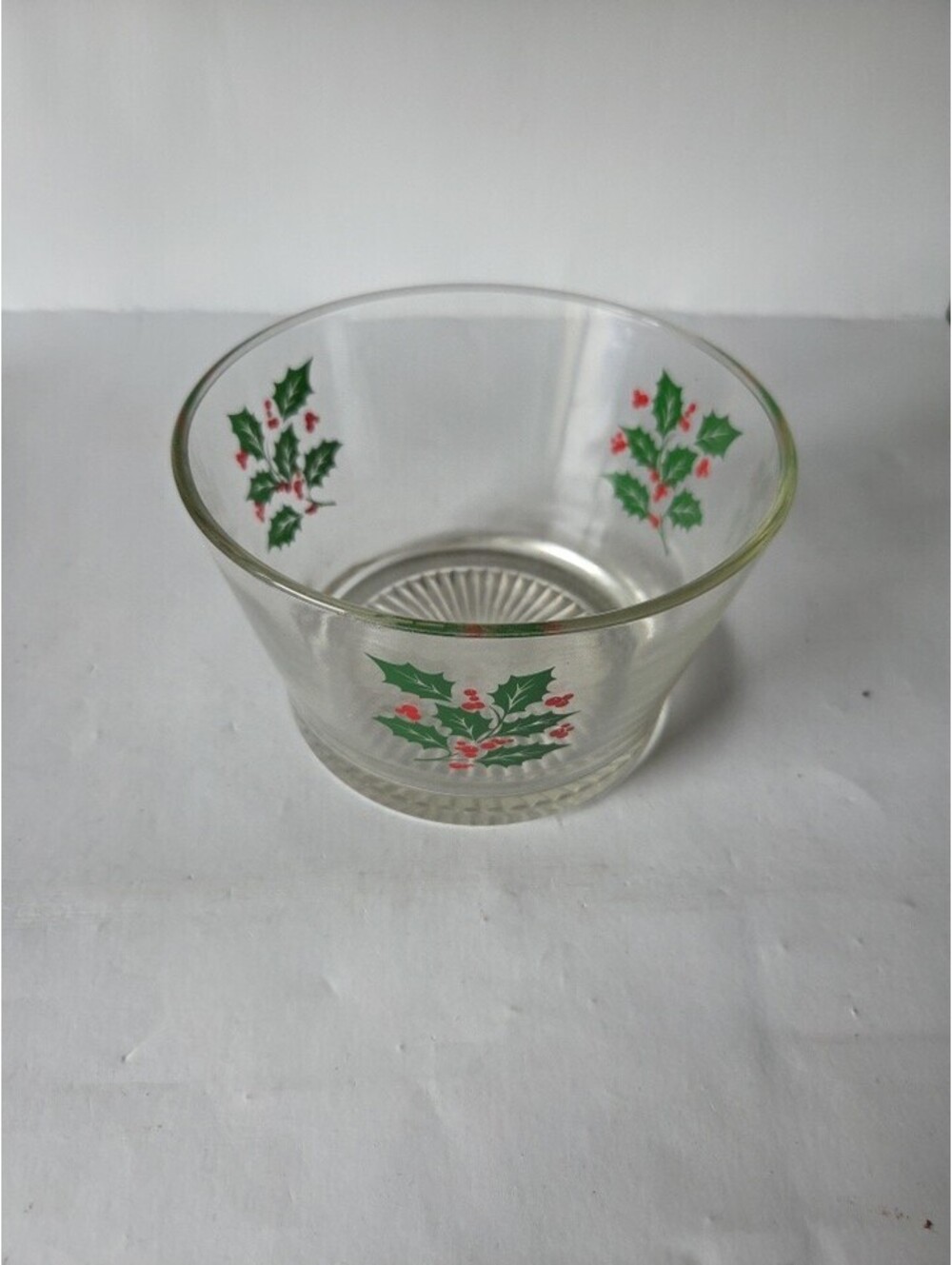 Vintage MCM Indiana Glass Serving Ice Bowl Holly Berries Christmas Holidays SA2